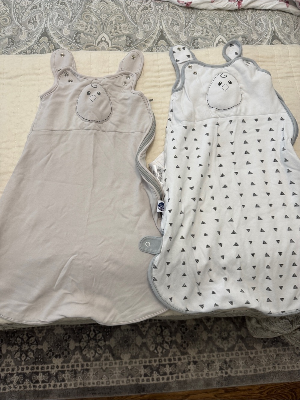 Nested Bean Infant Sleep Sack Set in White and Light Gray Trim